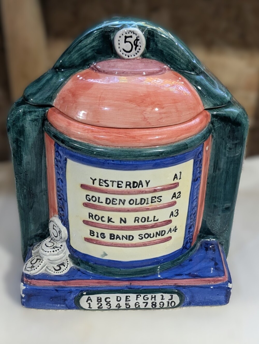 Vintage Style Ceramic Jukebox Cookie Jar - Pink and Green